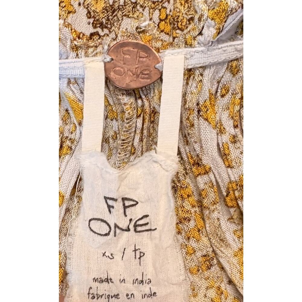 FP One Free People Womens XS V-Neck‎ Mini Dress Green Yellow Buttons Sleeveless - Picture 5 of 10